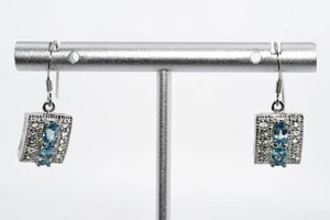 $395 .925 Sterling Silver 1.60CT Natural Zircon & Topaz Box Dangle Earrings - Picture 1 of 8