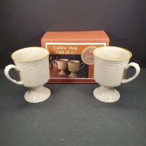 The Classics by Hearthside CASTLEWOOD Stoneware Pedestal Coffee Mugs Set 2 Japan - Picture 1 of 8