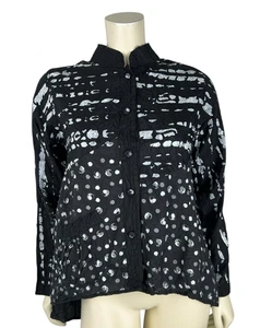 Harubella Black Hand Painted Button Up Top Size S Lagenlook Art to Wear Jacket - Picture 1 of 11