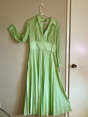 Maxi Vestido Vintage 1960 Marlenes Verde Talla 18 Detalle de Malla Corpiño Falda Plisada Foto 1 de 4