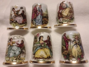 6 dedales vintage Queensway Inglaterra porcelana de hueso fino PAREJA DE CORTEJO COLONIAL - Imagen 1 de 3