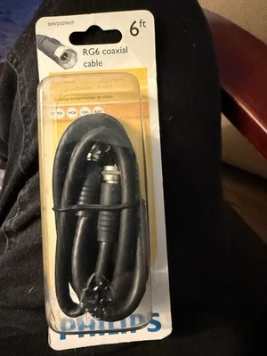 RG6 Coaxial Cable New In Box By Phillips 6 Ft Black Tv Vcr Cable Antenna - image 1 of 2
