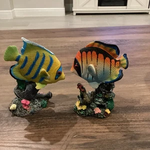 2 Colorful Tropical Fish Figurines Ocean Nautical 4” Tall For Aquarium - Picture 1 of 16