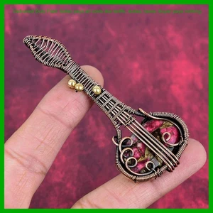 Halloween Deal Copper Natural Copper Thulite Wire Wrapped Guitar Pendant Jewelry - Picture 1 of 6