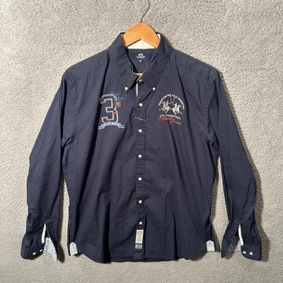 La Martina 特别活动刺绣纽扣正装衬衫男式 XL 蓝色 — 第 1/4 张图片