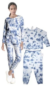 2 pc Nwt SPLENDID Large Blue Tie Dye SWEATSHIRT & JOGGER SET Sweatsuit $198 - Picture 1 of 4