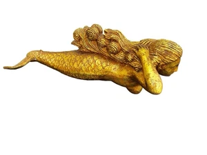 32” Hanging Gold Resin Mermaid Ship’s Figurehead Small Crack Near Fin Tail - Picture 1 of 13