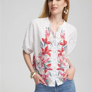 Chico"s Floral Dolman Sleeve Cotton Shirt size 1 - Picture 1 of 7