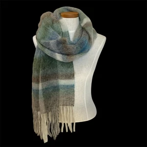 Cristina Chiti Alpaka Wollmischung Italien Schal grün kariert rechteckig Fransen Neu mit Etikett - Bild 1 von 7