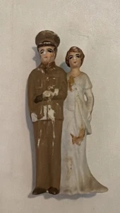 Vintage 4” WEDDING CAKE TOPPER Chalkware Military Tan Groom 40’s -B59 - Picture 1 of 3