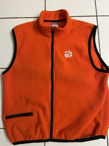 Vintage Champion Clemson Fleece Vest Men’s M Orange Paw Logo Zip Jacket - Picture 1 of 8