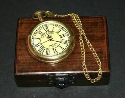 古董老式/复古海事黄铜怀表维多利亚伦敦和木盒礼物 — 第 1/4 张图片