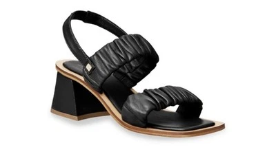 Bruno Magli Sibilia Block Heel Leather Ruched Sandals Women’s Size 7 Black - Image 1 of 4