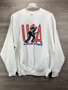 Vintage USA We Support Our Troops Sweatshirt mit Rundhalsausschnitt Erwachsene XL weiß Pullover - Bild 1 von 6