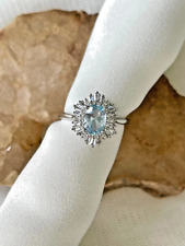 1.75 Ct Oval Cut Natural Aquamarine & Diamond Wedding Ring Real 14k White Gold 9