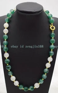 Encantador collar de cuentas redondas de piedras preciosas de jade blanco jade verde manchado de 8/10 mm 18"" - Imagen 1 de 12