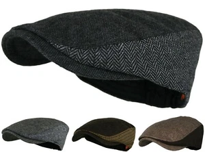 Classic Men's Herringbone Wool Tweed Newsboy Ivy Gatsby Cabbie Driving Golf Hat - Picture 1 of 15