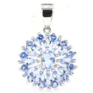 Precioso colgante de plata de fiesta de mujer azul violeta tanzanita forma redonda - Imagen 1 de 2