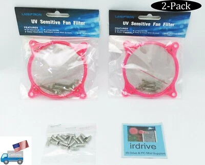 2-Pack: NEW Lamptron Red UV Sensitive Metal PC Case 92/90mm Cooling Fan Filters - Image 1 of 4