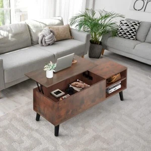 2 Tier Round Lift Top Coffee Table with Hidden Storage Compartment Home Office - Picture 1 of 10