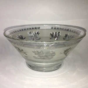 60's Libbey Frosted Glass Bowls Silver Birds Berries Set Of 2 Significant Wear - Picture 1 of 11