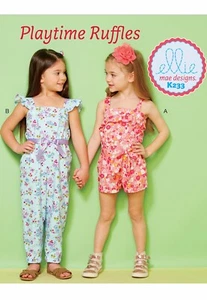 Girl 3-10 Ruffle Jumpsuit Romper Sash Pattern Ellie Mae Sewing Pattern K233 - Picture 1 of 5