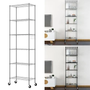 6 Tier Metal Storage Rack/Shelving Wire Shelf Kitchen/Office Unit Stand w/Wheels - Picture 1 of 24