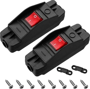 20A Heavy Duty Inline Cord Switch - 2 Pack with Red LED On/Off Rocker Switch - Picture 1 of 12