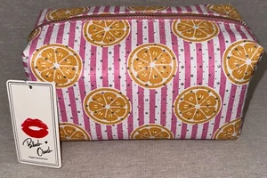 Blush Crush Pink, White, Orange, & Silver Striped Orange Slice Cosmetic Bag - Picture 1 of 8
