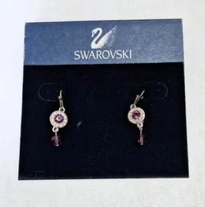 Swarovski Crystal SWAN Signed Amethyst Dangle Earrings Sterling Silver Earwire - Picture 1 of 3