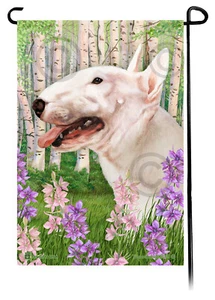 Spring Flowers Garden Flag - White Bull Terrier - Picture 1 of 1