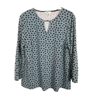 Boden Keyhole Boatneck Blue Floral 3/4 Sleeve Stretch Blouse Size 8 - Picture 1 of 5