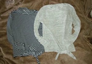 Lot of 2 Girl's striped Old Navy long sleeve sweater tie front large 10/12 - Picture 1 of 6