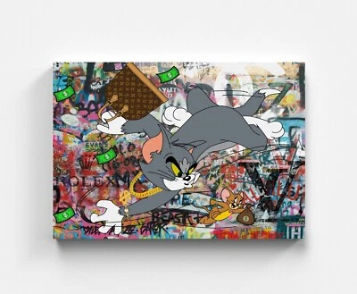 Leinwandbild Tom Und Jerry Farbig Pop Wandbild Street Art Graffiti Bilder Bild - Bild 1 von 4