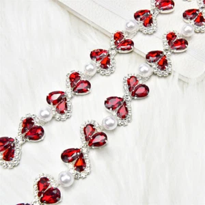 90cm Faux Pearl Crystal Rhinestone Chain Ribbon Trimming DIY Garment Accessories - Picture 1 of 17