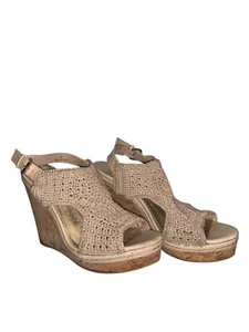 Audrey brooke Beige knitted heel corks Wedge strappy Open Toes shoes Size 6.5US - Picture 1 of 3