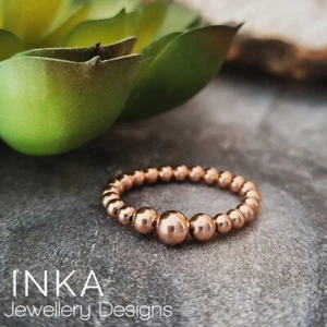 ROSE GOLD Stacking Stretch Ring Thumb Beaded Ring By INKA - Picture 1 of 5