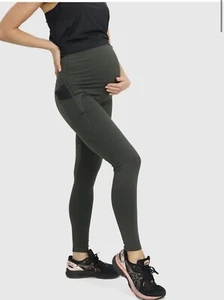 Angel Maternity Sports Leggings Khaki Green Size S AU 10 Stretchy Comfy Pockets - Picture 1 of 5