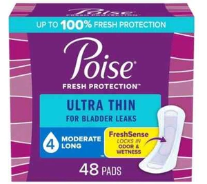 4X New!!! Poise Ultra Thin Postpartum Incontinence Pads Bladder Leaks, 48 Count - Picture 1 of 4