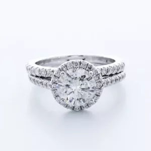 3.49CTW CERTIFIED LAB DIAMONDS E/SI2 ROUND CUT 18K GOLD HALO SIDE-STONE RING SET - Picture 1 of 7