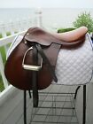 17'' NARROW GOLD CUP CC JUMP English Saddle w New Leathers & used irons, ENGLAND