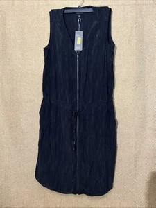 Eileen Fisher The Fisher Project Roadster V-Neck Silk Dress Sz XS Blue Zip Front - Picture 1 of 11