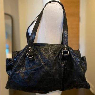 Gianni Chiarini Black Genuine Leather Croc Embossed Hobo Tote Bag Made in Italy - Image 1 of 4