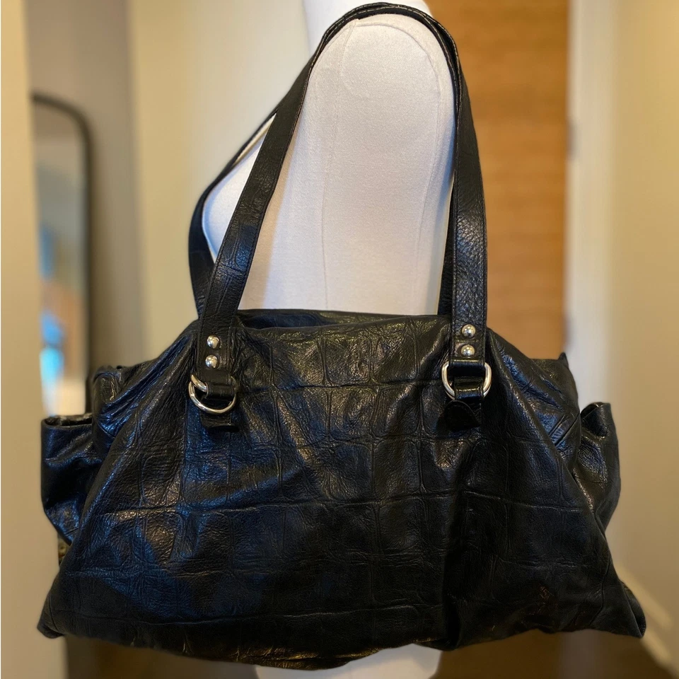 Bolso de Mano Hobo Gianni Chiarini Negro Cuero Genuino Cocodrilo Repujado Hecho en Italia Foto 1 de 4