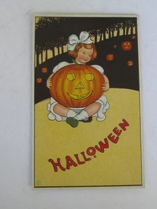 Antico 1900 James Pitts Halloween in rilievo cartolina ragazza & Jack-O-Lantern Vtg - Foto 1 di 6