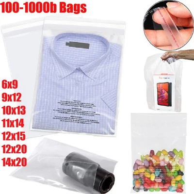 Clear Poly Bags with Suffocation Warning Self Seal Merchandise Packaging For FBA - Image 1 of 4