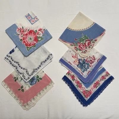 Vtg Lot Of 6 Print Hankies Handkerchief Floral  Blue/Pink Crafting Cutter 50s #6 - Image 1 of 4