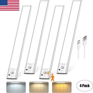 4Pcs LED Motion Sensor Under Cabinet Closet Light USB Rechargeable Kitchen Lamp - Picture 1 of 8