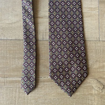 VTG Vintage Gap 1969 100% silk Geometric taupe burgundy gold Men's Tie - Image 1 of 4