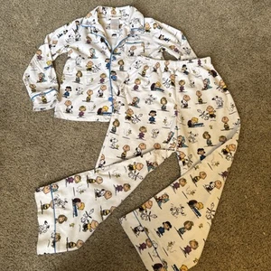 Peanuts Snoopy Charlie Brown Kids Pajama Set Pants Shirt Fleece Cartoon S / M - Picture 1 of 13